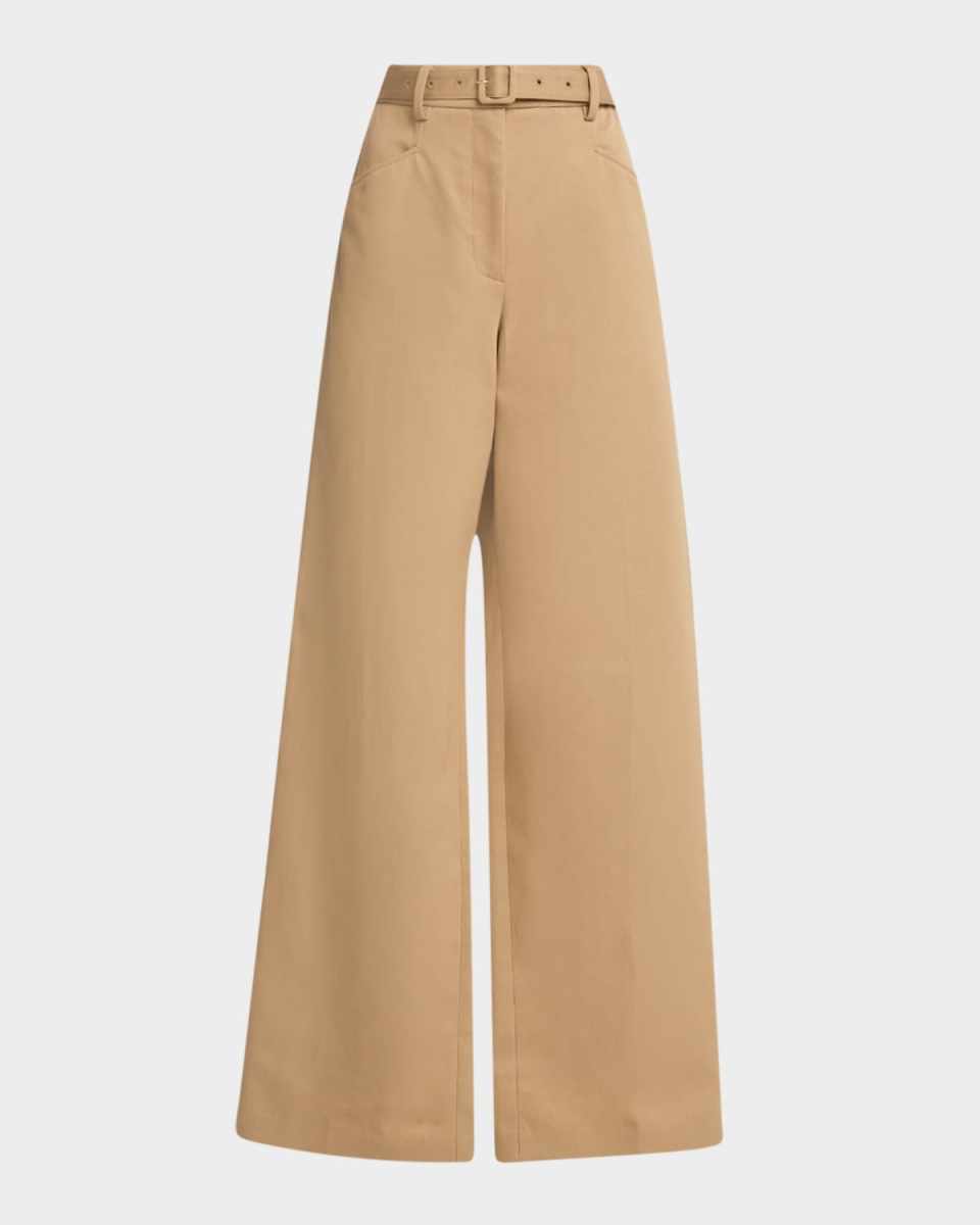 Norman Belted Wide-Leg Cotton Twill Pants